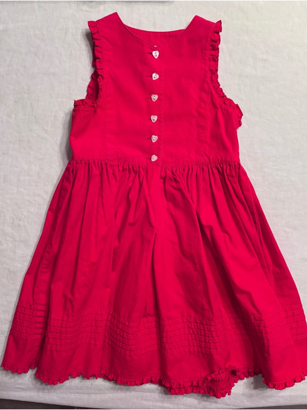 Vintage Floriane Ruffle Toddler Dress with Heart-Shaped Buttons in Red — 2T